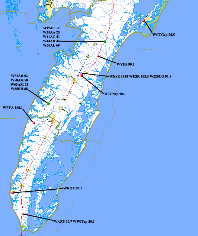 VA's Eastern Shore  Transmitters Map